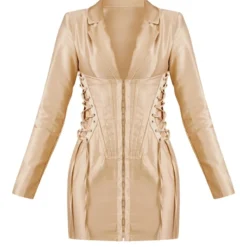 Robe Blazer Satinée Café Au Lait Clair à Corset Et Lacets Latéraux -Jolie Vêtue Soldes Magasin 3988c7d712b01507907a141e65e8bf50e3bdaac4 cnc6151 5
