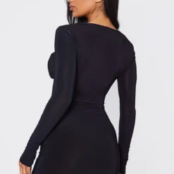 Robe Moulante Noire à Buste Froncé Et Manches Longues -Jolie Vêtue Soldes Magasin 3a131f4288f967dc6597c77621e768a4ccab0ca5 cnd2297 2