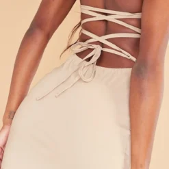 Robe Moulante Côtelée Gris Pierre Tissée Stretch Lacée Dans Le Dos -Jolie Vêtue Soldes Magasin 3a1b9b963e3f779f90a0ea1351d6a70b08804dd4 cnd2262 4