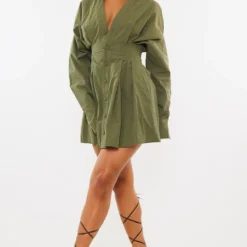 Robe Chemise Oversize Plissée En Maille Tissée Kaki -Jolie Vêtue Soldes Magasin 3a3e895376ac691917b65a51a36f7164398ecde5 cna4955 3
