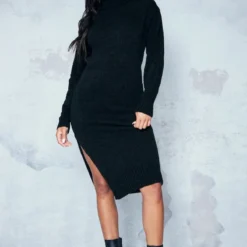 Robe Pull Mi-longue En Maille Noire à Boucle Et Col Roulé -Jolie Vêtue Soldes Magasin 3af64ed3066ef0e4dd15a8adeb9a986602e2d17e cnc5808 3