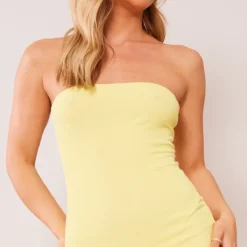 Logic Robe Bustier Longue Jaune Citron En Maille Côtelée Texturée -Jolie Vêtue Soldes Magasin 3b6ce4c705c27f21d9c3d0655da724b6823714fe cne8480 4