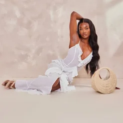 Tall Robe Longue Texturée Crème à Volants -Jolie Vêtue Soldes Magasin 3bdd8df71b519cc4c36f88be87bc7e8cd5370f0a cne2098 3