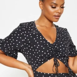 Plus Robe Moulante Noire à Pois Effet Froncé à Découpe -Jolie Vêtue Soldes Magasin 3bf000ab4693422a7c800dfa8557d75a996ffc6c cme0179 5