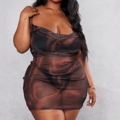 Plus Robe Moulante En Mesh Chocolat Imprimé Effet Satiné à Col Bénitier -Jolie Vêtue Soldes Magasin 3c37e863d88f35b39de2c4b7933e69585040530c cnc9641 1
