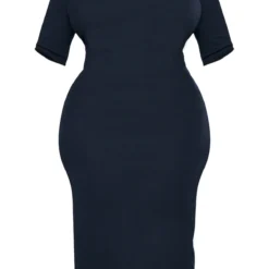 Plus Robe Mi-longue Côtelée Noire à Col Montant Et Demi Manches -Jolie Vêtue Soldes Magasin 3c45b244e2fe576d3de23d5e12607c12d135740f cnc2223 5