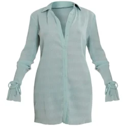 Robe Chemise En Mousseline De Soie Vert Sauge Texturée Transparente à Manchettes évasées -Jolie Vêtue Soldes Magasin 3c5b726a7f2c67aaae0b6c18d55212d943249740 cnd5901 5