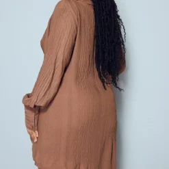 Plus Robe Chemise Texturée Chocolat à Détail Drapé Et Manches Longues -Jolie Vêtue Soldes Magasin 3cced1b65931b8b28214dd4eb3be7751e6835702 cmv7950 3