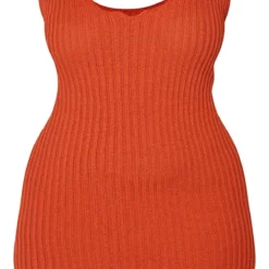 Plus Robe Pull Moulante Rouille à Ourlet Festonné -Jolie Vêtue Soldes Magasin 3cf10047679b4ac80270fceed89ae2f3585cf715 cmn5997 5