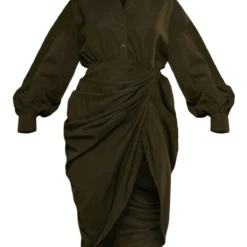 Robe Chemise Mi-longue Kaki Foncé à Manches Ballon Et Jupe Froncée -Jolie Vêtue Soldes Magasin 3d5e24f1cc5dfa6bc1151b87b053a80f1bb8d19a cnd0602 5