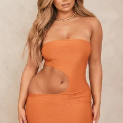 Shape Mini Robe Moulante Orange Brûlé Découpée