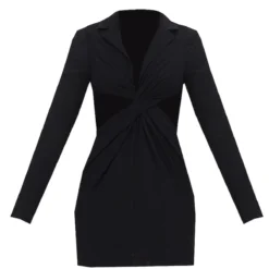 Robe Blazer Texturée Noire Découpée à Torsade -Jolie Vêtue Soldes Magasin 3d7700b65abf0a434031e282c5172fdc9635139c cmt4953 6