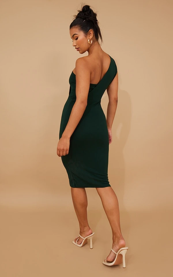 Robe Mi-longue Drapée Vert émeraude Asymétrique 4 Robe Mi-longue Drapée Vert émeraude Asymétrique – Image 2