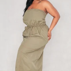 Plus Robe Mi-longue Bustier En Nylon Kaki à Détail Coutures -Jolie Vêtue Soldes Magasin 3dd145264a96330d6140b229e7fd902831d7afd9 cnc7379 3