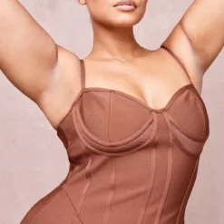 Plus Robe Mi-longue Bandage Marron Chocolat à Bretelles Et Découpes Sous Le Buste -Jolie Vêtue Soldes Magasin 3ddbca5f3f4c3a57b23990bc3b90f2dbf98cf4d0 cmn8285 4