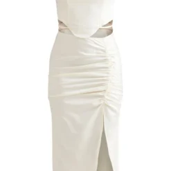 Robe Corset Mi-longue Satinée Crème à Jupe Froncée Et Bretelles -Jolie Vêtue Soldes Magasin 3de1e6db1ffee8c3378096f1aea4a1af320b837b cnc7734 5