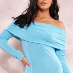 Petite Robe Longue Moulante Bleu Vif En Acétate à Col Bardot Et Manches Longues -Jolie Vêtue Soldes Magasin 3e9f8fc557d39a47ce9669e5dbe1704037c16685 cne5229 4