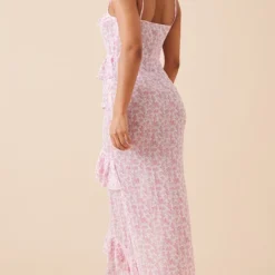 Robe Longue En Mousseline De Soie Rose Fleurie Et Volants -Jolie Vêtue Soldes Magasin 3f195e6b14d3e53f94e815463036e24f506eb6de cnd7600 2