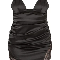 Robe Moulante Satinée Noire Décolletée à Bretelles Et Dentelle -Jolie Vêtue Soldes Magasin 3f7ff634bfccd258f815f13981ac40da5ad613b7 cne7722 5