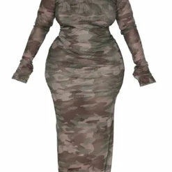 Plus Robe Longue En Mesh Imprimé Camouflage à épaules Dénudées -Jolie Vêtue Soldes Magasin 3f845e3766efd4493a4674c349d959a49110c7b9 cnd3314 5