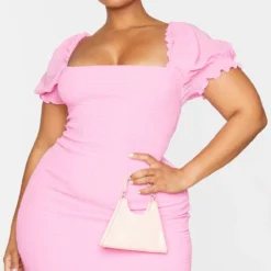 Plus Robe Moulante Froncée Rose à Manches Bouffantes -Jolie Vêtue Soldes Magasin 3fea37a689f2a87d7ad6028072423adb467844b6 cms1052 4