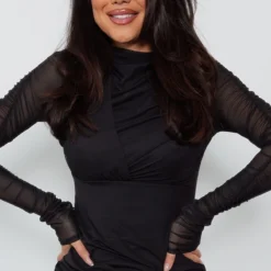 Robe Moulante En Mesh Drapé Noir à Col Montant Et Fronces -Jolie Vêtue Soldes Magasin 4011cfbb945acdb7bd8819d8524b81838da5c370 cnc2960 4