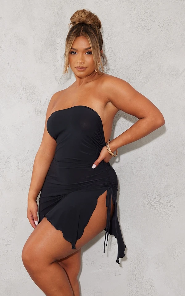 Logic Shape Robe Bustier Très Moulante Noire à Côtés Froncés Et Ourlet Volanté 3 Logic Shape Robe Bustier Très Moulante Noire à Côtés Froncés Et Ourlet Volanté