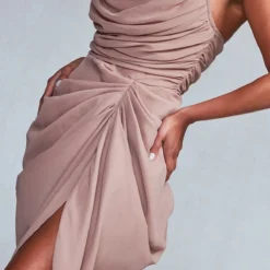 Robe Mi-longue Bustier En Mousseline De Soie Drapée Taupe à Corset -Jolie Vêtue Soldes Magasin 40ec88e70e28331bf258b059268d026bc1f73efb cnb7980 4