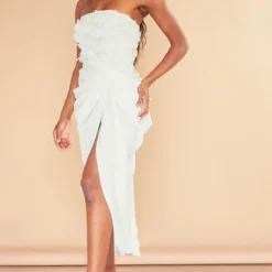 Robe Mi-longue Drapée Blanche à Détail Roses -Jolie Vêtue Soldes Magasin 41647c6c730243c7af548ba2fc395d77b2029f83 cnd2021 3