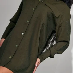 Robe Chemise Oversize Kaki Foncé à Boutons-pression -Jolie Vêtue Soldes Magasin 4182d24a7caeb75bb23db8091ddd11ca2f09b864 cnc6998 4
