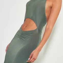 Robe Longue Moulante Kaki Froncée à Col Montant Et Découpes -Jolie Vêtue Soldes Magasin 418ef5b3e98d926b993fc815fc60d6d955a17bd7 cnd2287 4