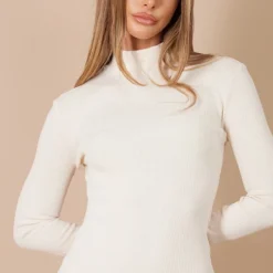 Robe Mi-longue Côtelée Crème à Col Haut Et Manches Longues -Jolie Vêtue Soldes Magasin 41a9a3ff31ae57d3924906e66ad2937e3835fcf4 cnc8351 4
