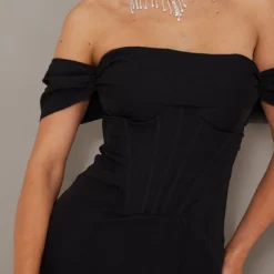 Robe De Soirée Style Corset Noire à Col Bardot -Jolie Vêtue Soldes Magasin 41d21f5ba6f3229baa9f51ed23fb0599cbdc0dc2 cmv0312 5