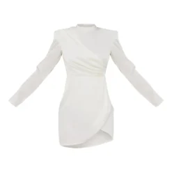 Robe Moulante Texturée Satinée Crème Drapée à Col Montant -Jolie Vêtue Soldes Magasin 41dd41020a8cadbdca294ecb2714bea48c2f0ace cnd2023 5