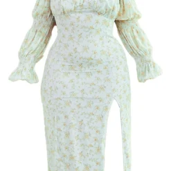 Plus Robe Mi-longue Bleu Cendré Fleurie à Manches Bouffantes -Jolie Vêtue Soldes Magasin 41fec5d099112b1cd49afbf67cc73b1a7cc431ce cmw4106 6