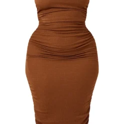 Plus Robe Mi-longue Texturée Chocolat à épaule Unique -Jolie Vêtue Soldes Magasin 42100d8c2484441425074e1d50ba953d439f4d96 cmy4407 6
