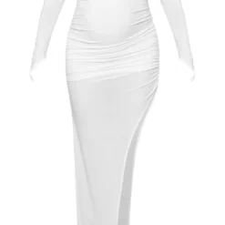 Maternité Robe De Grossesse Longue Moulante Crème Froncée à épaules Dénudées -Jolie Vêtue Soldes Magasin 4271d175e61b7d207ecee1900b8bf06821e4c167 cne2365 5