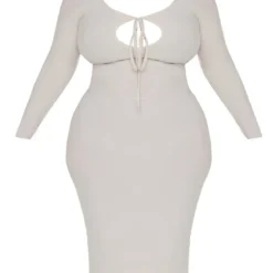 Plus Robe Douce Gris Pierre à Manches Longues Et Liens Noués Devant -Jolie Vêtue Soldes Magasin 427e6d0454cd07dac26c39f57c26c87802afadee cnc9610 5