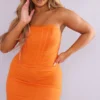 Shape Robe Moulante En Mesh Orange à Détail Corset Et Fronces