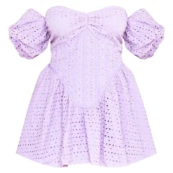 Plus Robe Droite En Broderie Anglaise Lilas à Manches Bouffantes -Jolie Vêtue Soldes Magasin 42bdd7e098cc182d3884b1e5608a94f969dde3ef cne0767 5