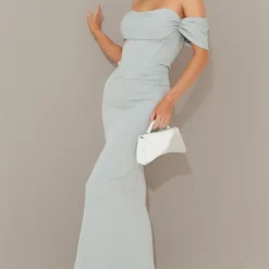 Robe De Soirée Style Corset Vert Sauge à Col Bardot -Jolie Vêtue Soldes Magasin 43048dbf50cdf8cb8be497813202db3707ac1f24 cmv0311 4