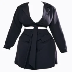 Plus Robe Blazer Découpée Noire à Devant Noué -Jolie Vêtue Soldes Magasin 4318926d39d30d2037f21acf2d2794fbe96cd789 cnc9832 5