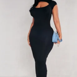 Shape Robe Longue En Coton Noir Découpé Devant à Manches Courtes -Jolie Vêtue Soldes Magasin 431d0f689e573114abf99fedc1d1ef6e4cfc63c4 cnd7491 3