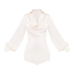 Robe-chemise Satinée Texturée Crème à Col Bénitier Détaillé -Jolie Vêtue Soldes Magasin 432e4a0aa3ebb6b0a1af4b3e04832d3a80d9473e cne1438 5