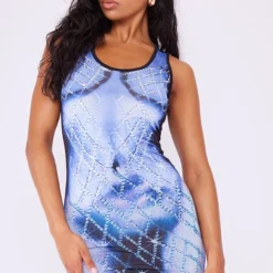 Robe Moulante à Imprimé Nu Bleu Et Bretelles