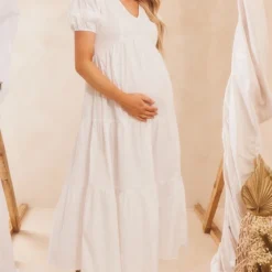 Maternité Robe De Grossesse Longue En Coton Blanc à étages -Jolie Vêtue Soldes Magasin 43acc4a09e26460633db4d85073a47a65e084358 cmy0822 4