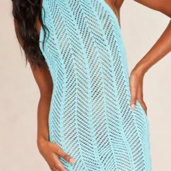 Mini-robe En Maille Crochet Turquoise Ouverte Dans Le Dos -Jolie Vêtue Soldes Magasin 43b0acd18a2746bc5b981d19a851a24025172daa cne6273 4