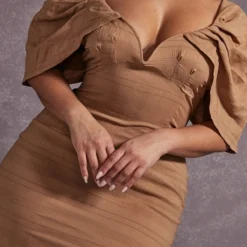 Plus Robe Moulante Texturée Café Au Lait à Décolleté En V -Jolie Vêtue Soldes Magasin 43e576405b88e4f1bf9450d8cf0668acb698e8c5 cnc5111 4