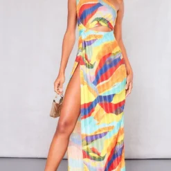 Logic Robe Fendue Longue Plissée Imprimé Multicolore