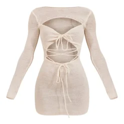 Mini Robe Blanche En Maille Tricot à Devant Lacé Et Noué -Jolie Vêtue Soldes Magasin 444b66f7d8b89710db6423d29063969fbea1f972 cnc3239 5